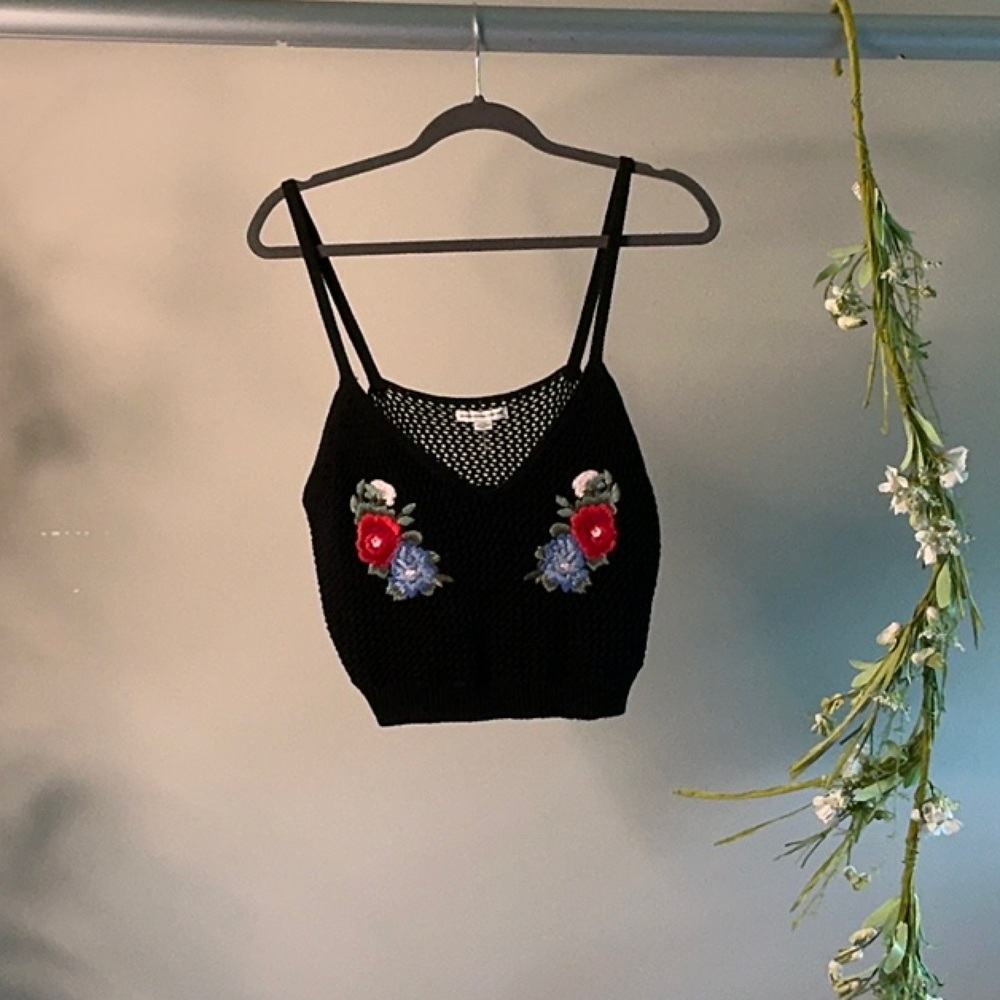 American Eagle Outfitters Black and Red Crop Top